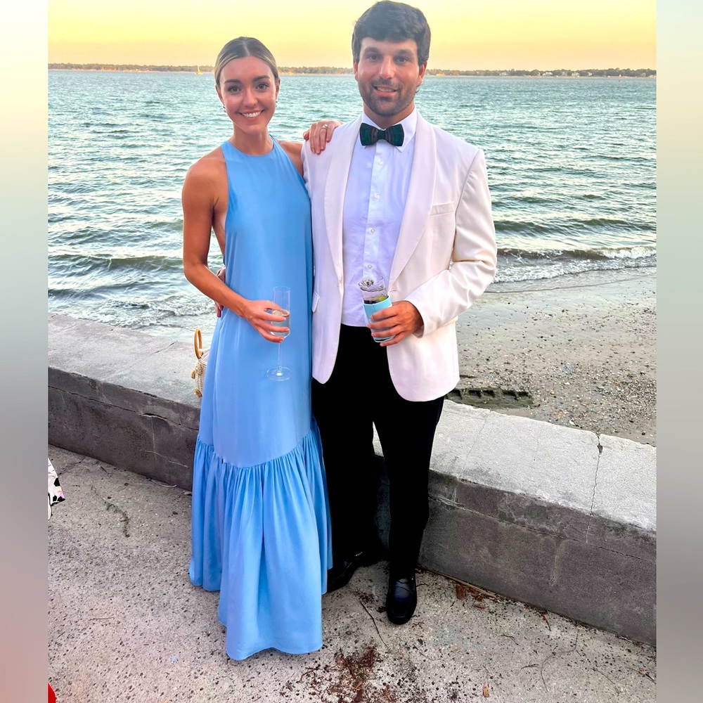 Custom made Light Blue Halter 100% silk maxi Dress